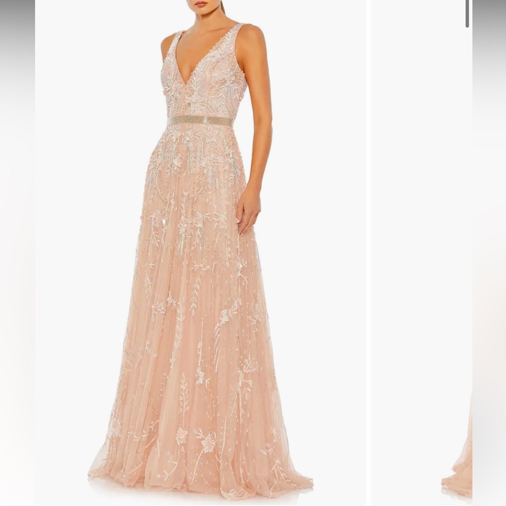 Mac Duggal beaded plunge neck gown